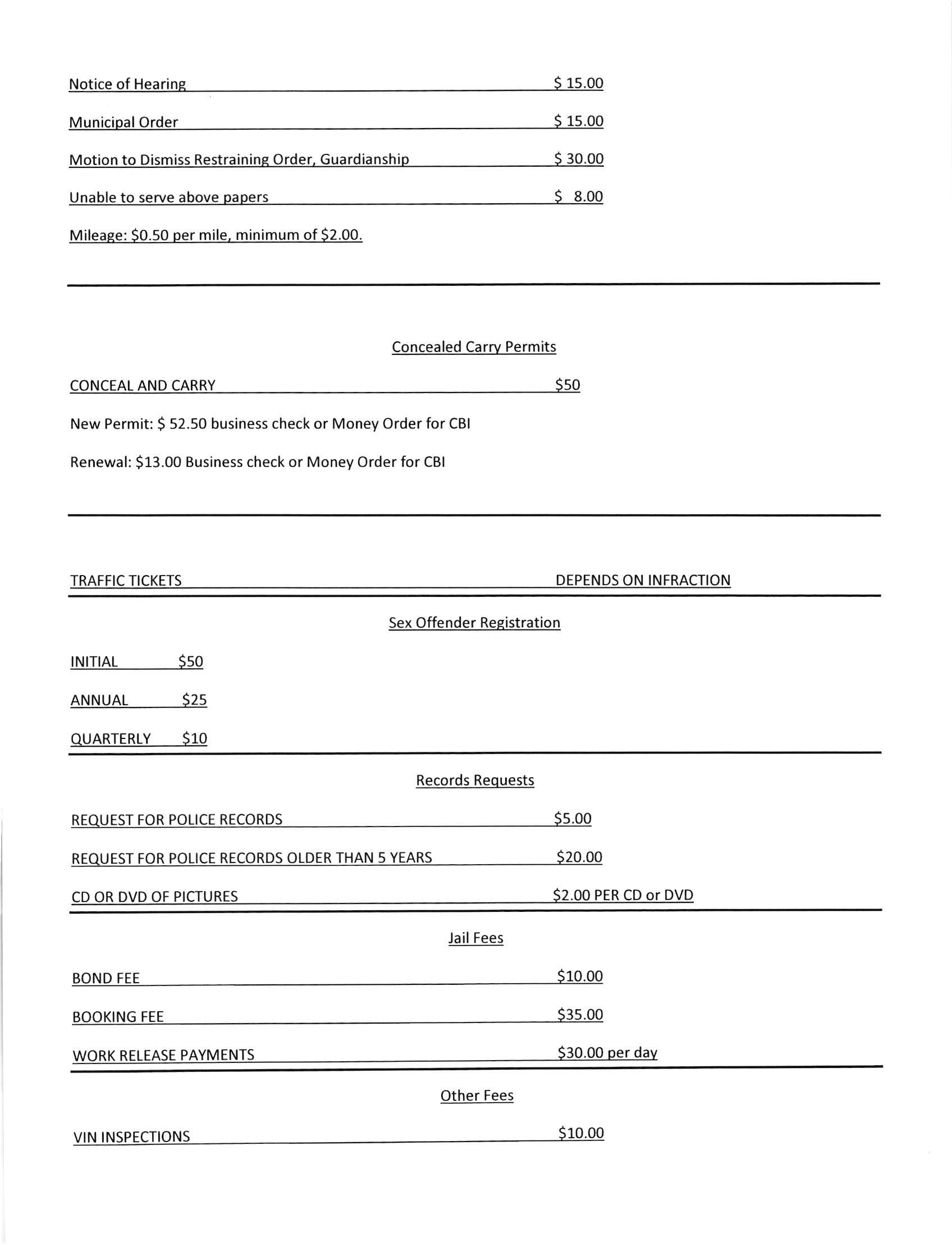 Sheriff's Office Fee Schedule Sedgwick County